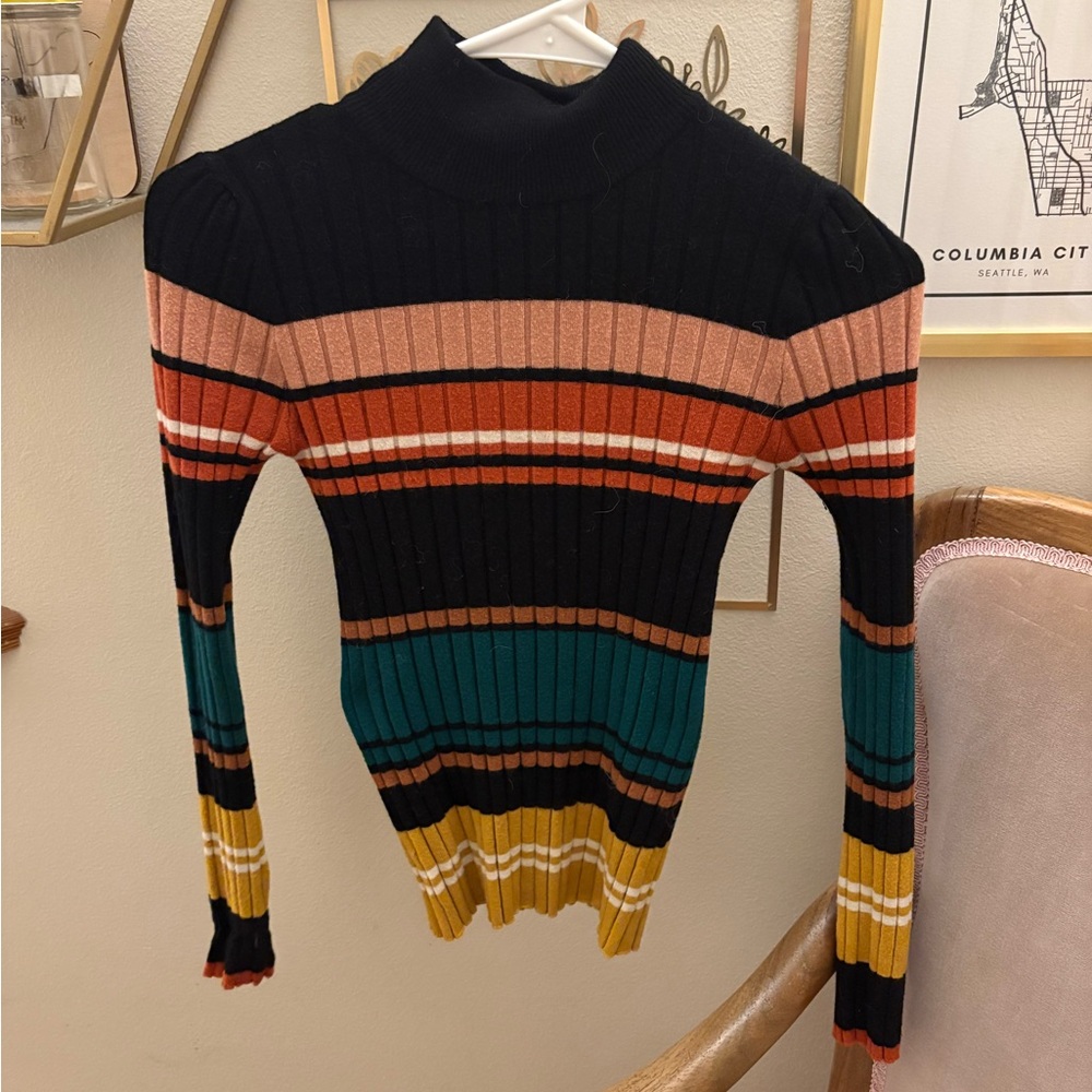 Adorable 70s style Mock Neck Stretchy Top